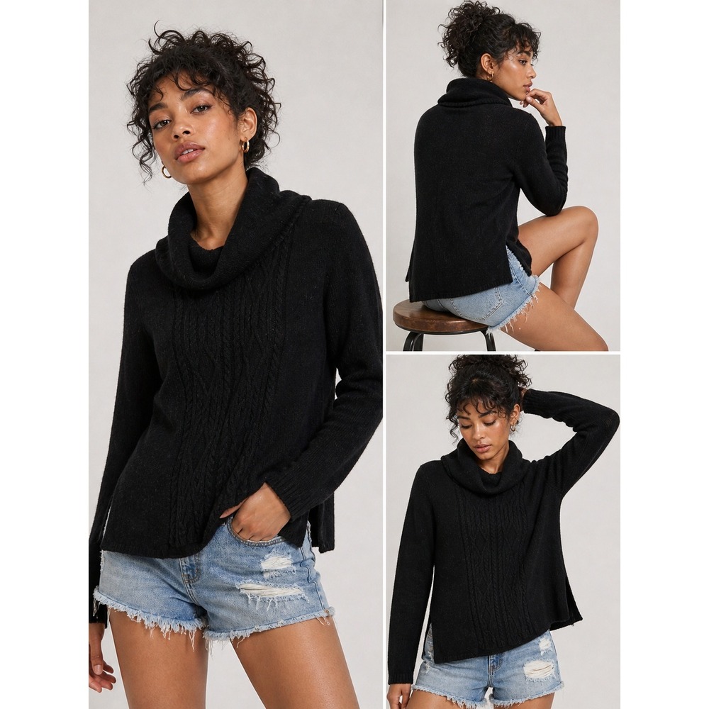 Nordstrom Studio 121 Alpaca Merino Wool Blend Cowl Neck Cable Knit Sweater Italy